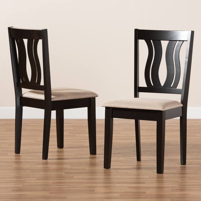 Modern 5-Piece Dining Set - Sand Fabric & Dark Brown Wood Table & Chairs