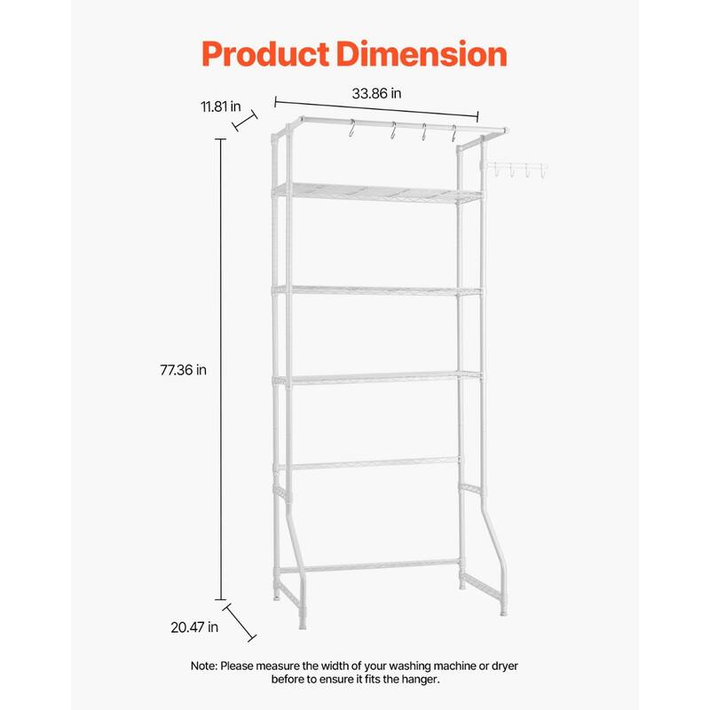 Adjustable Laundry Room Storage Shelf Over Washer and Dryer Sturdy Carbon Steel Organizer Rack