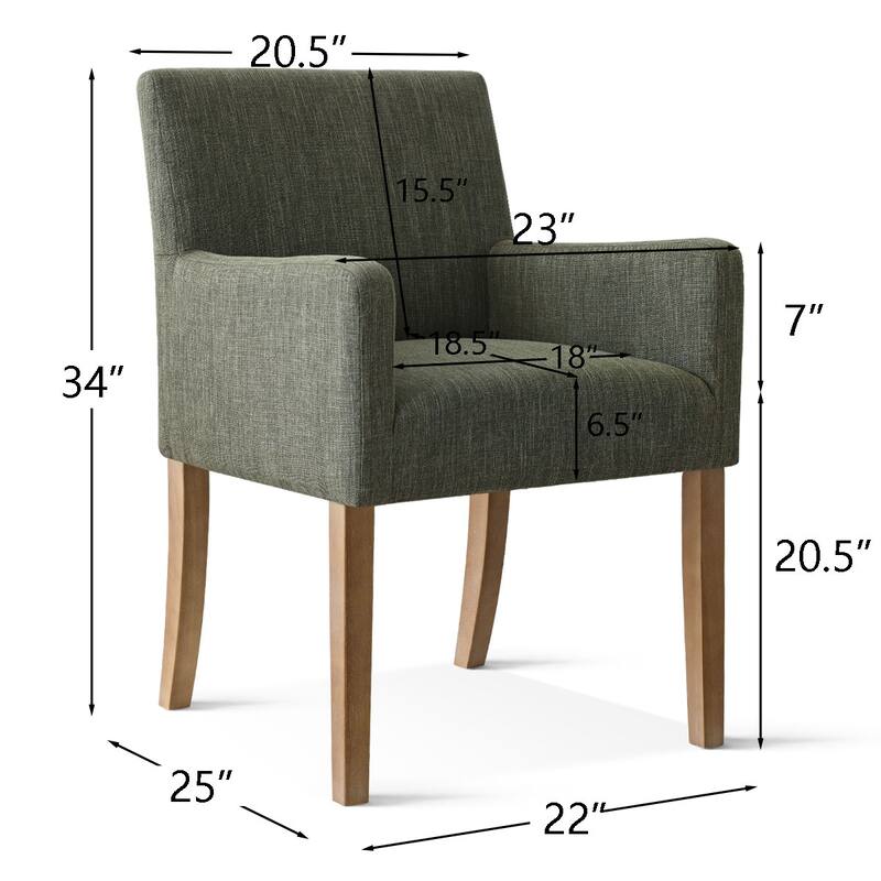 Linen Upholstered Armchairs with Wide Seat, High Back and Solid Wood Legs, Set of 6