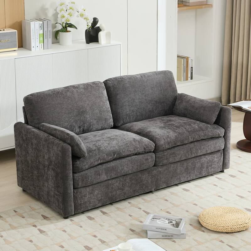 Living Room Cloud Plush Upholstered Sofa with Double Cushion - Grey - Loveseat