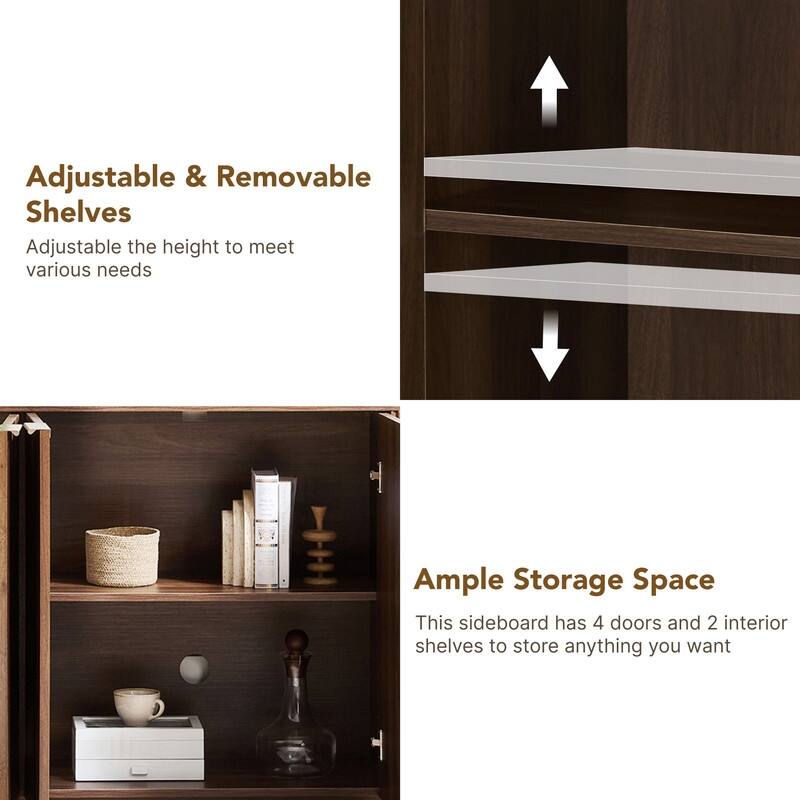 Spruce & Spring 70-inch Wide Modern Sideboard Cabinet with Semi-Cylindrical Columns