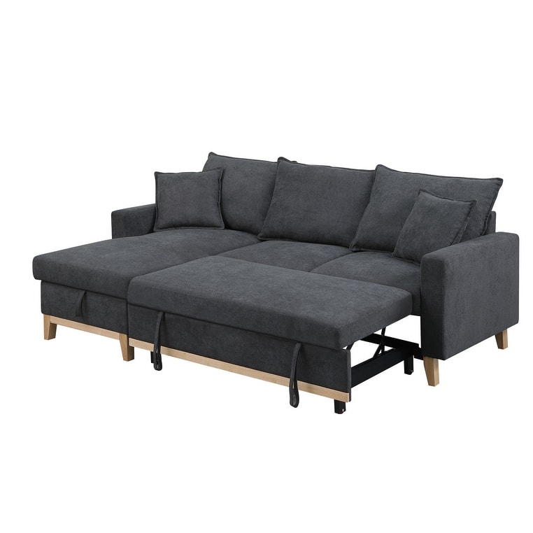 Colton 84.25-inch Dark Gray Woven Reversible Sleeper Sectional Sofa with Storage Chaise - 84.25"W x 57"D x 35"H