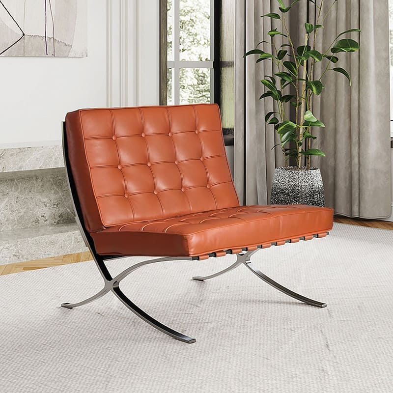 Mid Century Tufted Top Grain/ Faux Leather Upholstered Lounge Chair - Amber