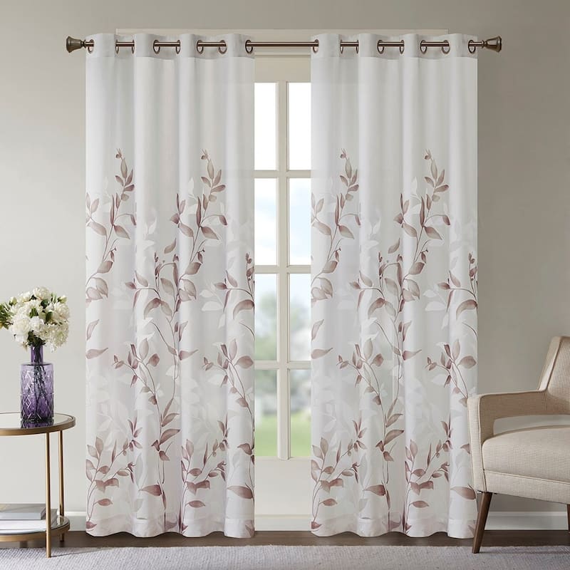 Rossetta Modern contemporary Semi-sheer base fabric botanical print burnout curtain, Only 1 Piece Panel - 50"W x 84"L - Purple+Multi