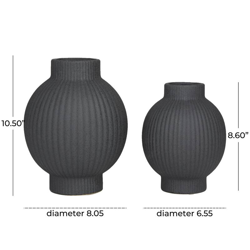 Ceramic Ribbed Decorative Vase - Set of 2 White or Black - CosmoLiving by Cosmopolitan
