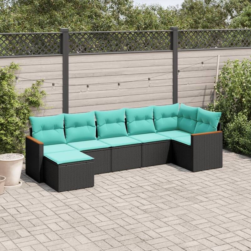 vidaXL 8 Piece Patio Sofa Set with Cushions Black Poly Rattan - 70.5x27.2x70.5-without table