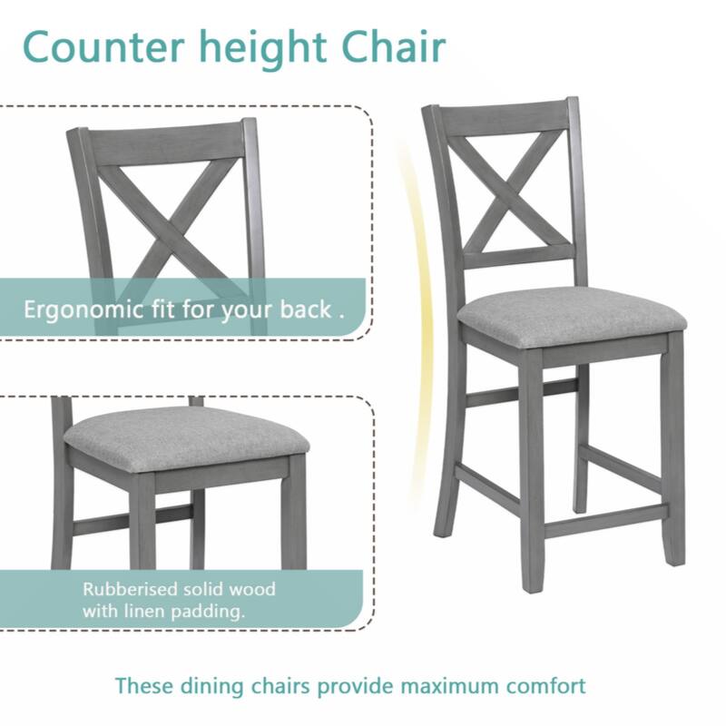 Wooden Dining Square Table, Kitchen Table for Small Space, 4 Person Counter Height Table,Gray