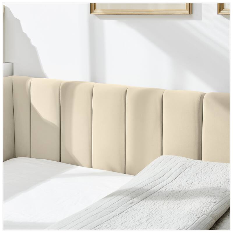 Full Size Upholstered Tufted Bed Frame with Comfortable Backrest and Armrests
