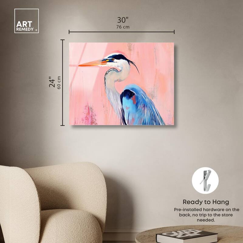 Rosy Dawn Heron Acrylic by Art Remedy, Ready to Hang