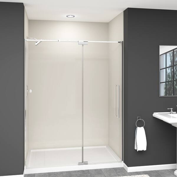 slide 1 of 12, Irene 60 in. W x 76 in. H Pivot Semi-Frameless Shower Door with Clear Glass - 60-in W x 76-in H Polished Chrome