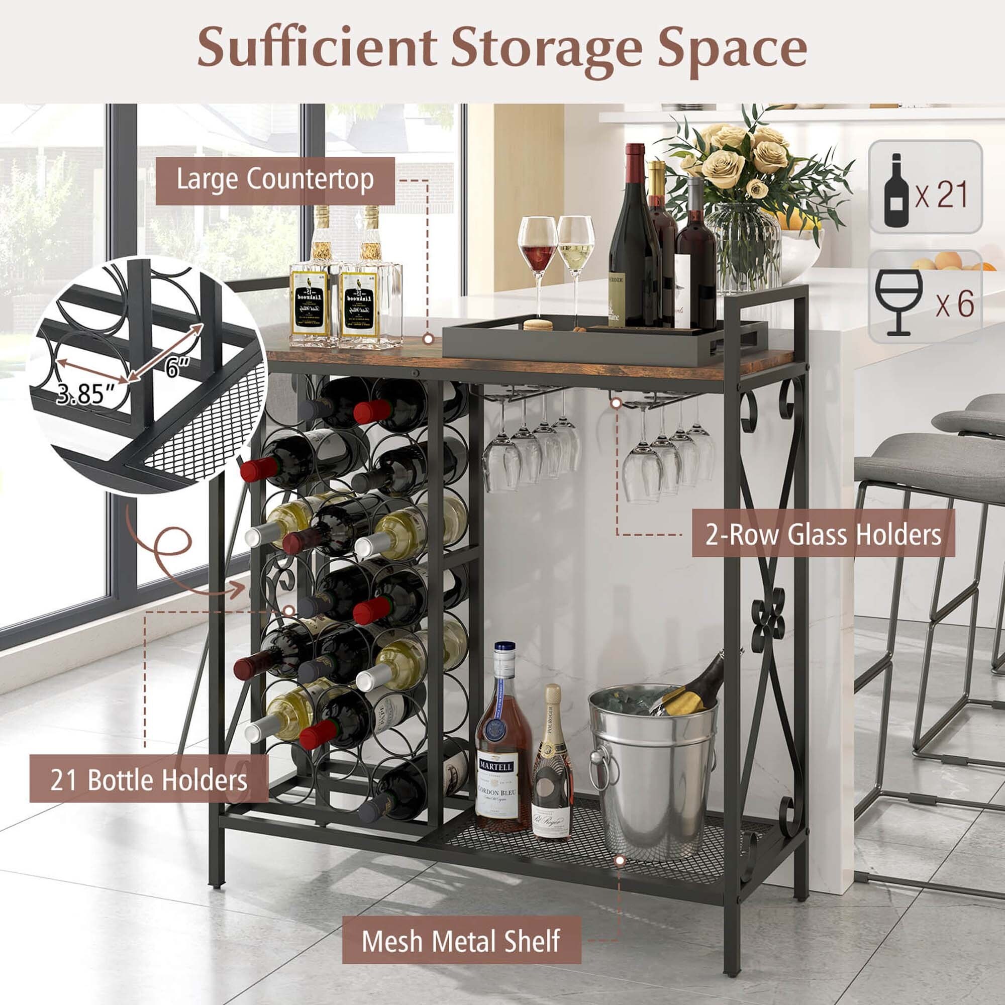 Costway 21 Bottle Wine Rack Freestanding Floor Wine Bottle