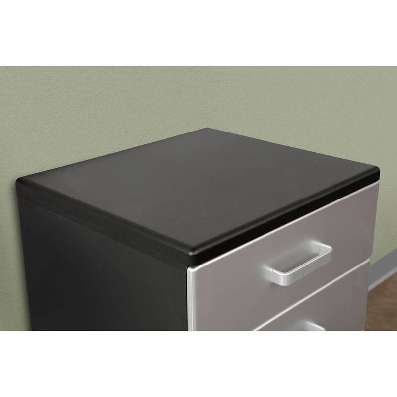 Garage Base Cabinet - 2 Door Storage Cabinet, Black Vinyl Laminate, Adjustable Feet, Soft-Close Doors