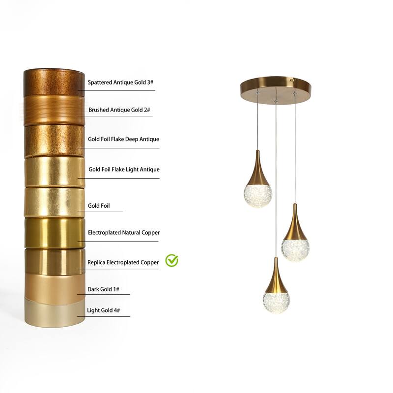 Modern 3-Light LED Chandelier Gold Cluster Island Lights for Kitchen Island - Dia. 9.8" x H 7.7"