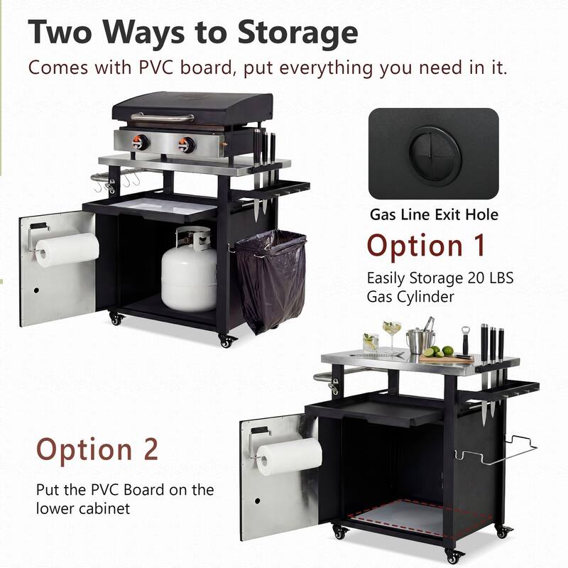 Anmytek 39.5" Stainless Steel Outdoor Grill Cart with Storage, Spice Rack, and Waterproof Cover
