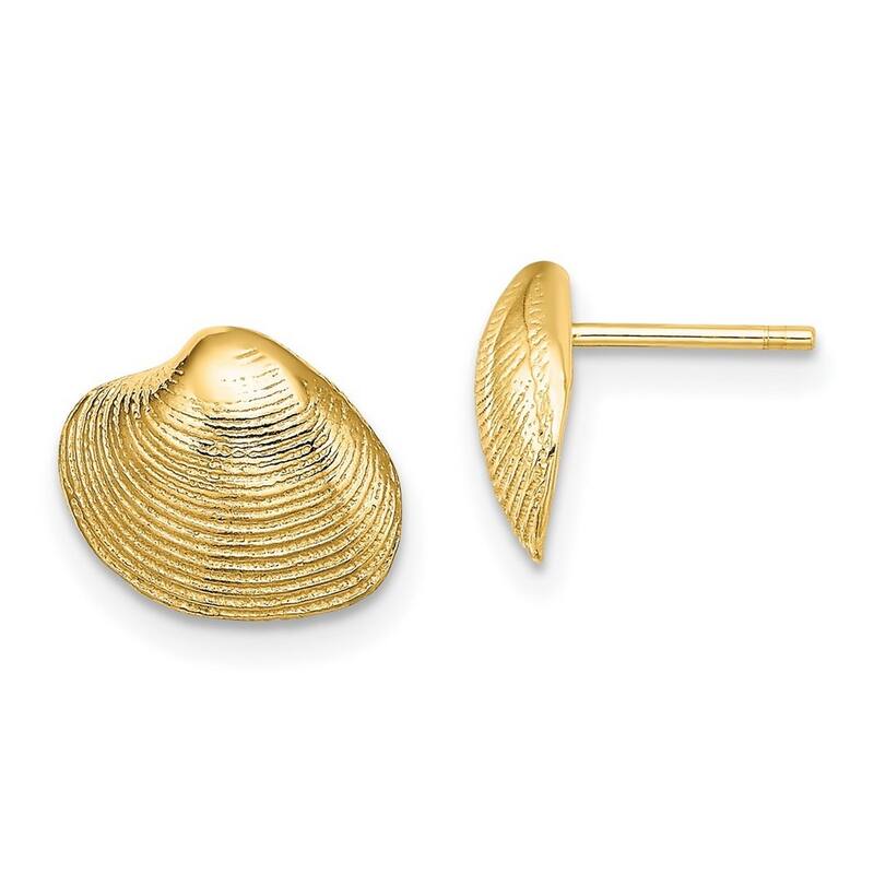 Curata 14k Yellow Gold 9.1x11.1mm Clam Shell Post Earrings