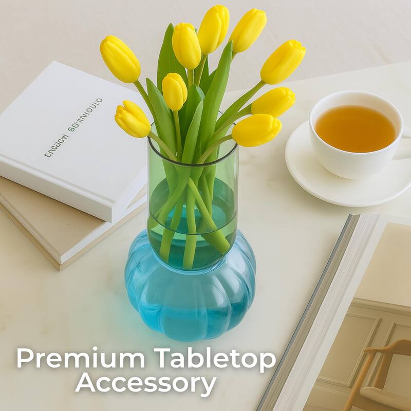 Two-Tone Green and Blue Set of 2 Bubble Shaped Modern Glass Vases