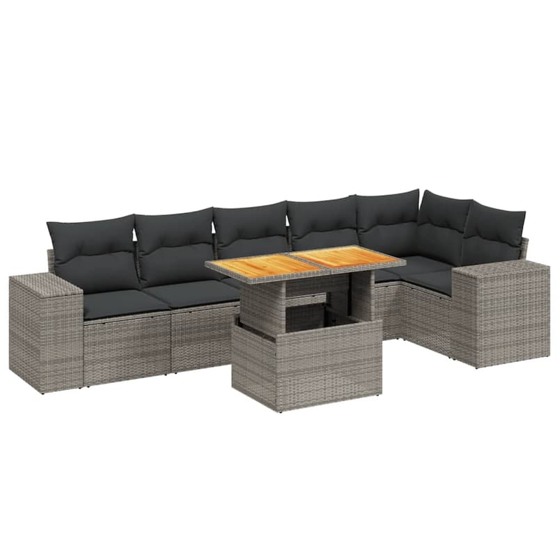 vidaXL Patio Sofa Set with Cushions Table and Modular Sofas 7 Piece Poly Rattan