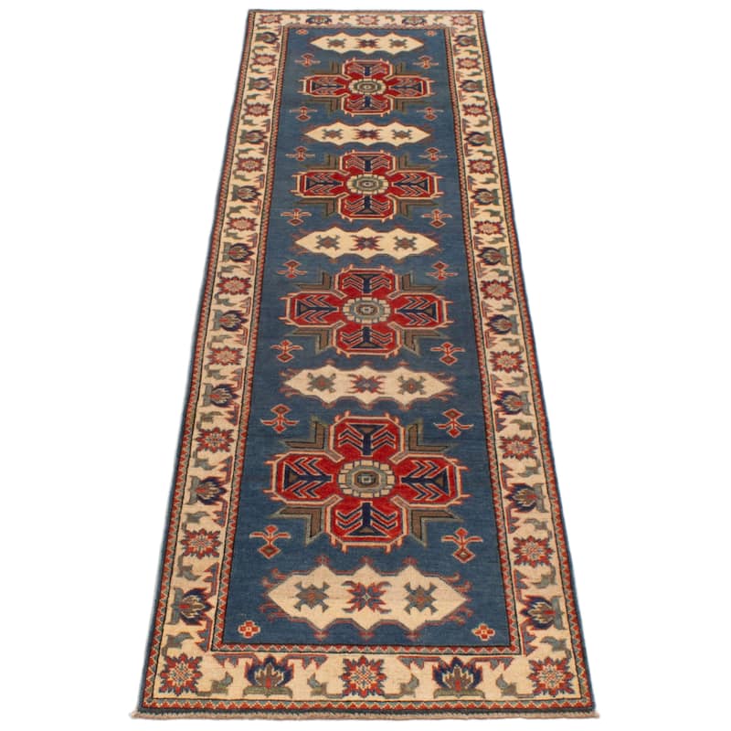 ECARPETGALLERY Hand-knotted Uzbek Ghazni Blue Wool Rug - 2'8 x 9'8