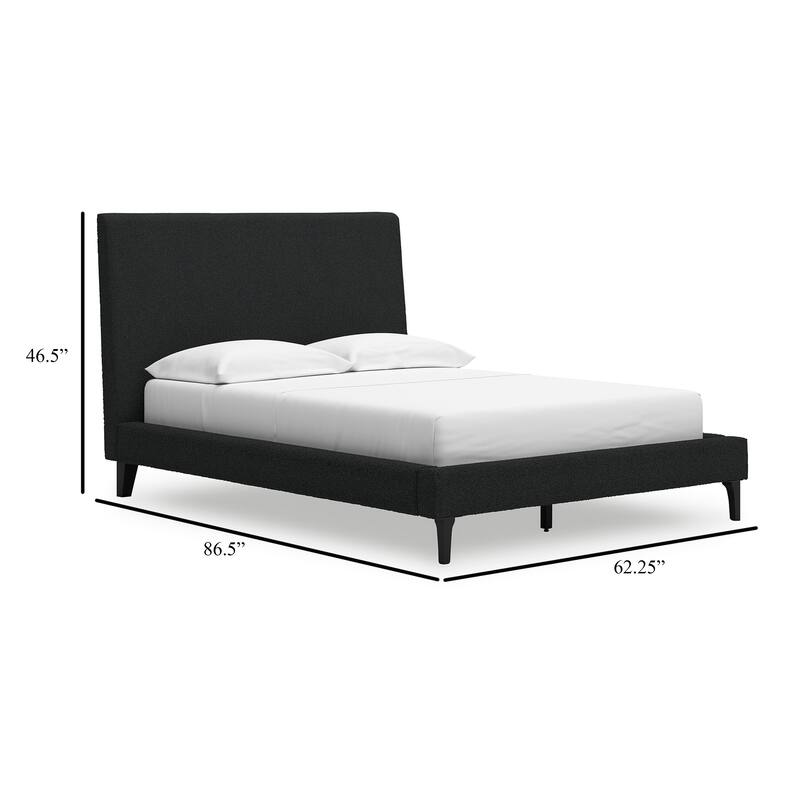Mooran Full Size Bed, Black Boucle Upholstery, Tall Panel Headboard