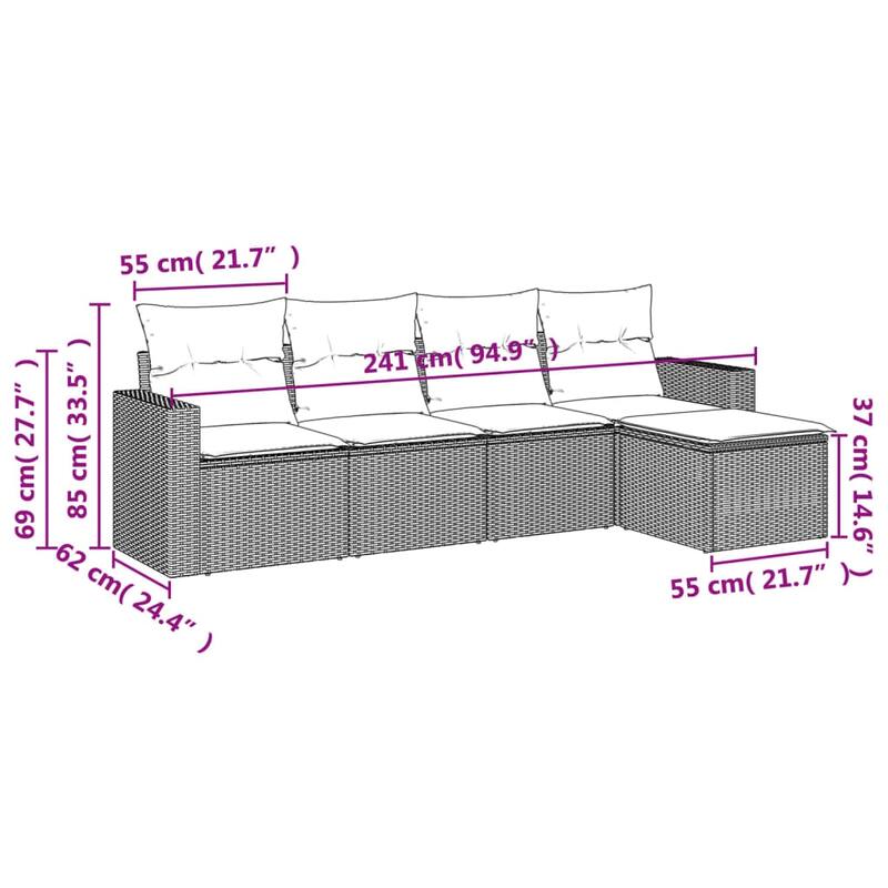 vidaXL Garden Sofa Set Black, Cream White - 21.7 x 21.7 x 14.6