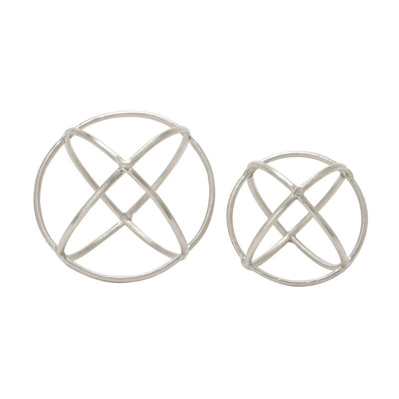 Silver Aluminum Modern Sculpture Geometric (Set of 2) - S/2 10", 8"D