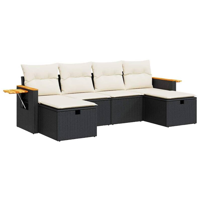 vidaXL Patio Sofa Set with Cushions Outdoor Furniture 6 Piece Poly Rattan