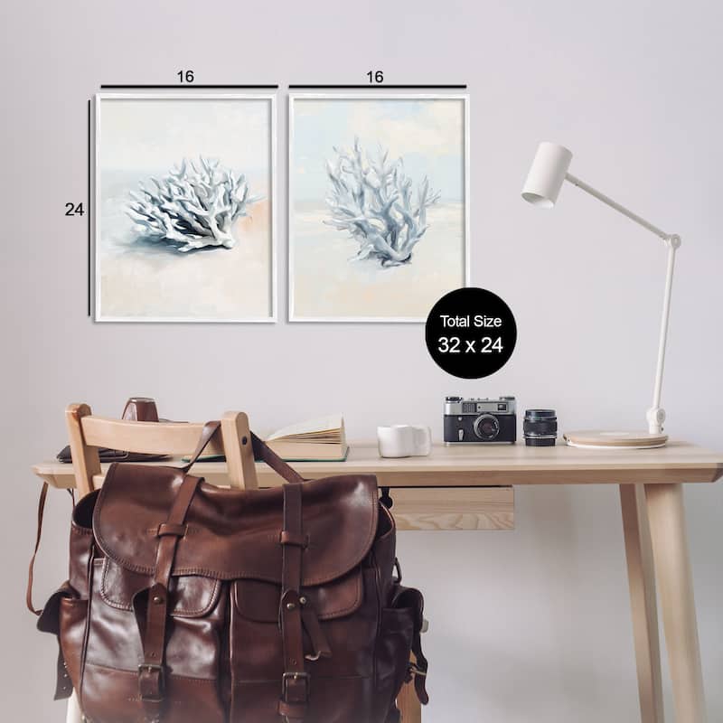 Stupell Faded White Coral Branches Framed Giclee Art Design By Ramona Murdock (Set of 2)