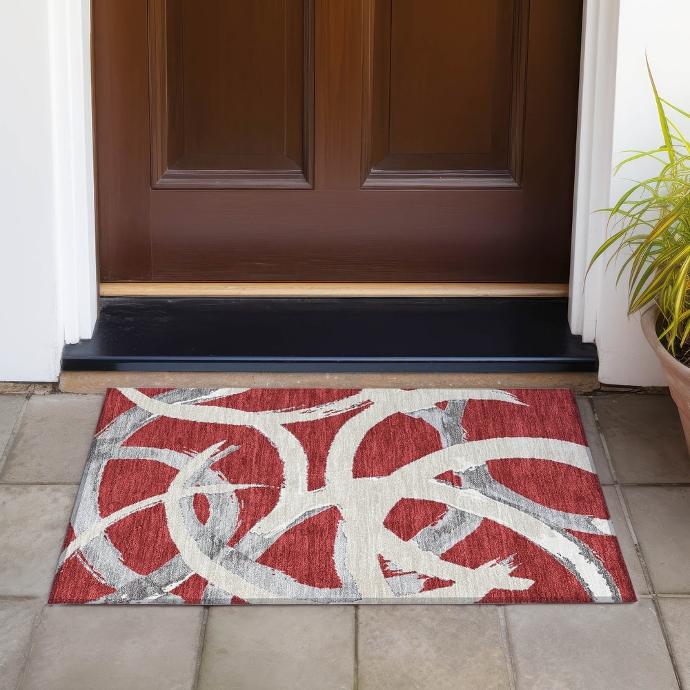 Machine Washable Indoor/ Outdoor Abstract Contemporary Chantille Rug