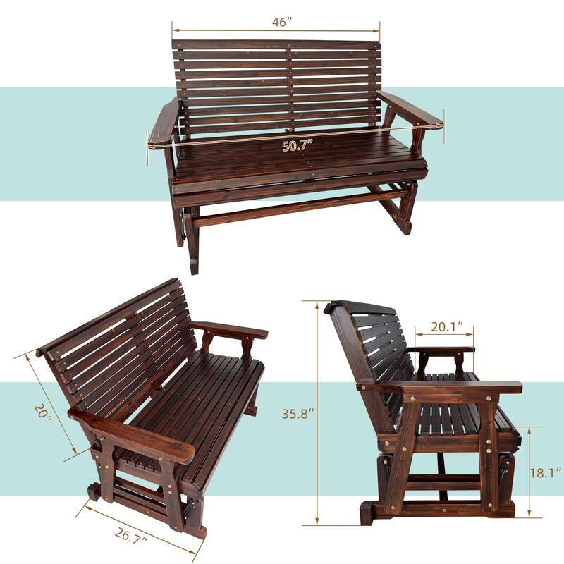 Wooden Patio Glider with High Roll Back and Deep Contoured Seat