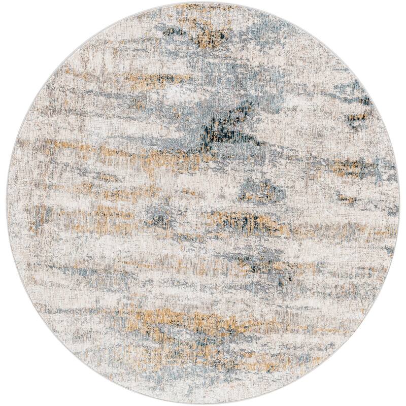 Livabliss Modern & Contemporary Cardiff Abstract Area Rug - 5'3" x 5'3" Round - Blue/Rust