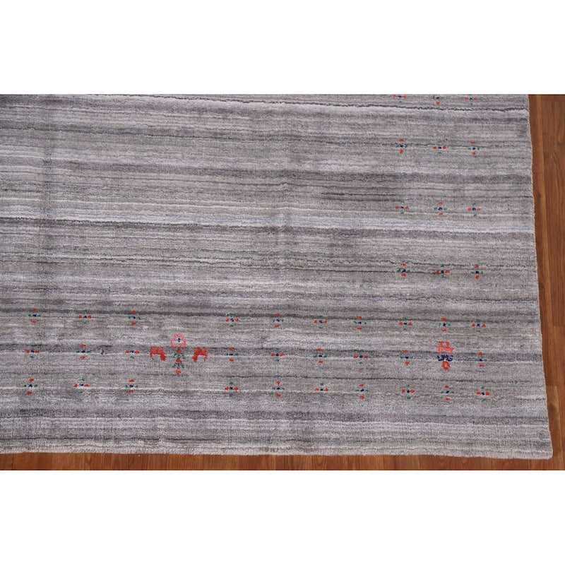 Striped Gabbeh Oriental Area Rug Hand-Knotted Tribal Wool Carpet - 7'10"x 9'9"