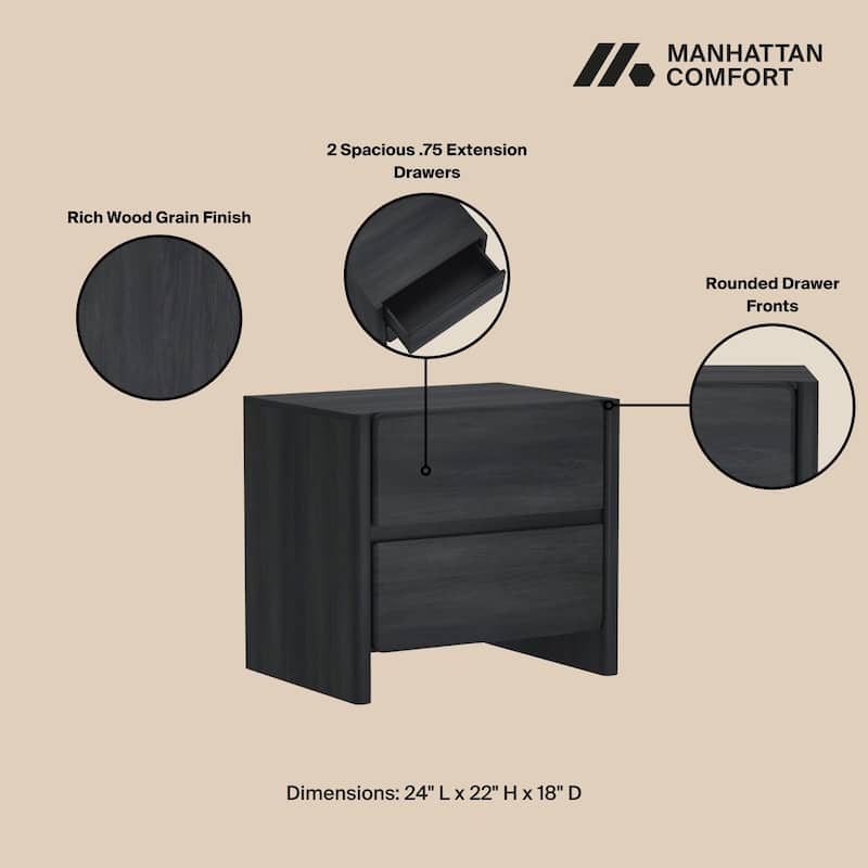 Manhattan Comfort Linda Modern 2 Drawer Nightstand Set of 2
