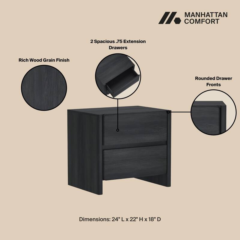 Manhattan Comfort Linda Modern 2 Drawer Nightstand