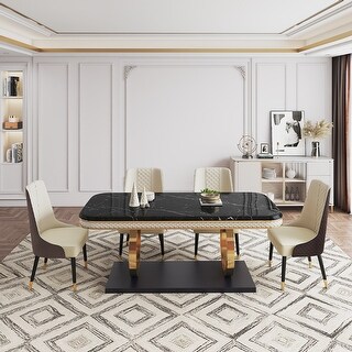 55"Modern Black Marble Dining Table for 4 with Rectangular Tabletop ...