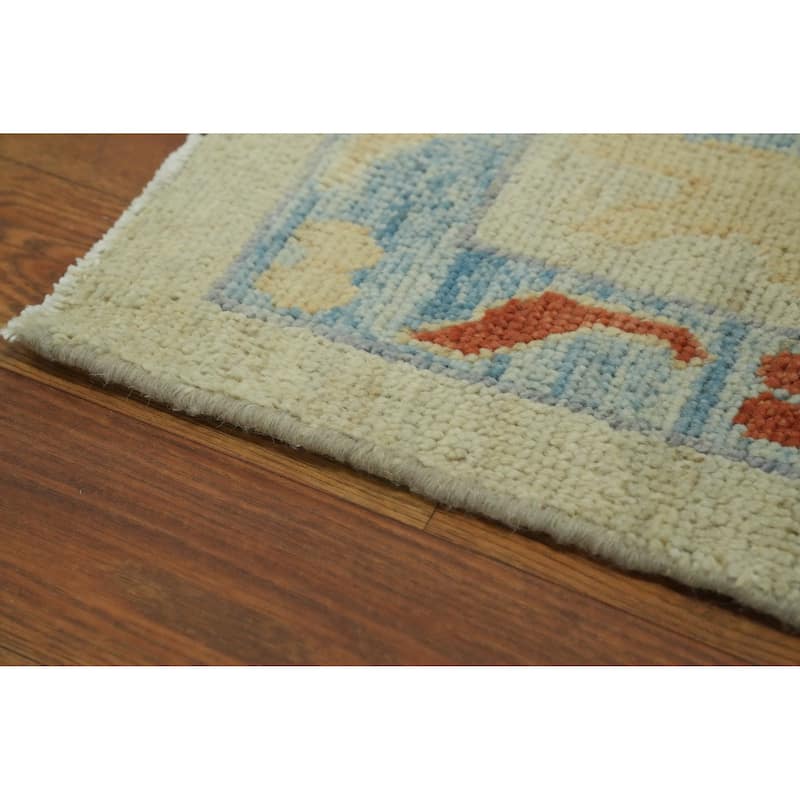 Handmade Wool Oushak Vegetable Dye Area Rug, Floral Geometric Carpet - 11' 8'' X 8' 9''