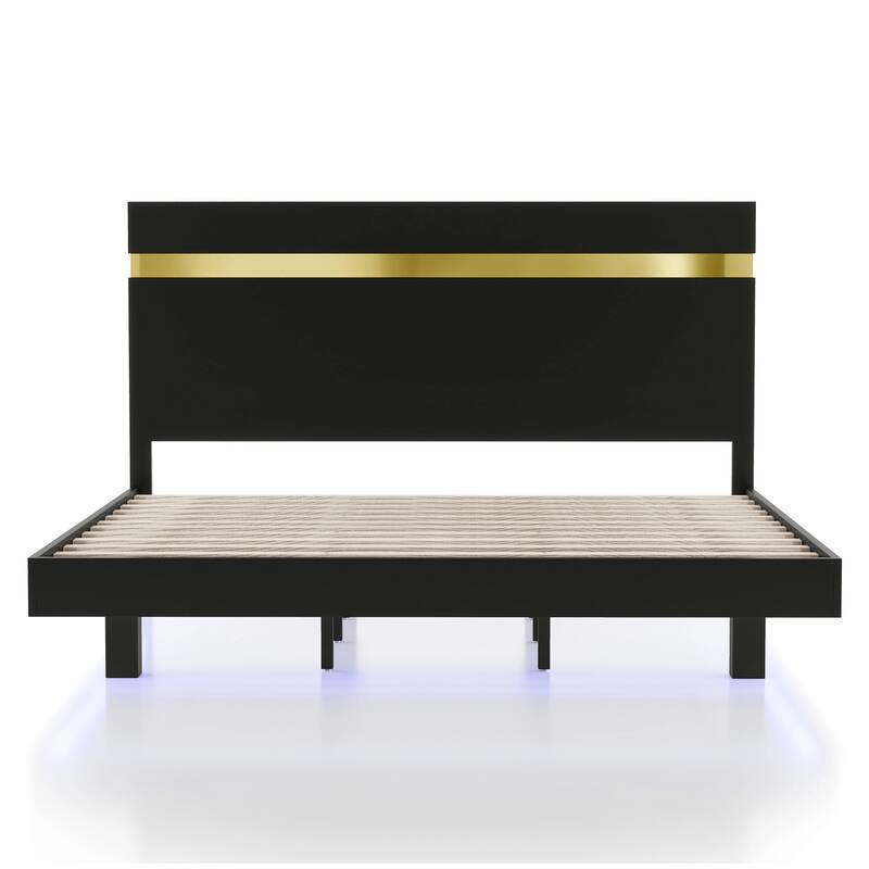 Furniture of America Halifax Modern Wood Platform Bed with Underbed LED