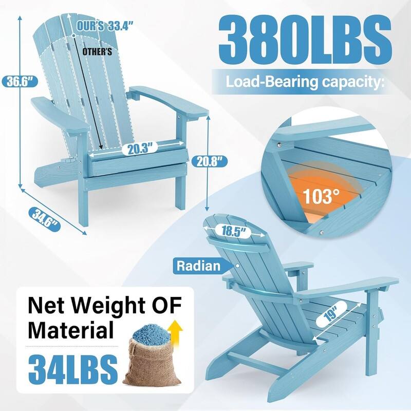WINSOON All Weather HIPS Outdoor Plastic Adirondack Chairs Set of 4