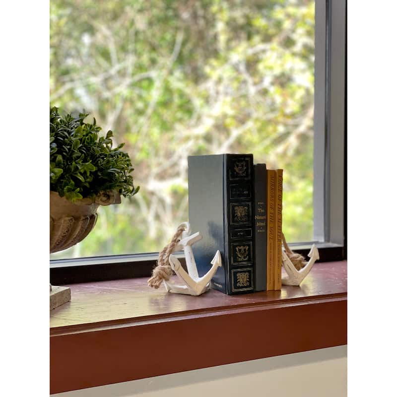 Set Of 2 Cast Iron Ship Anchor Bookends Nautical Home Decor Sculptures - 4.75 X 4.5 X 3.25 inches