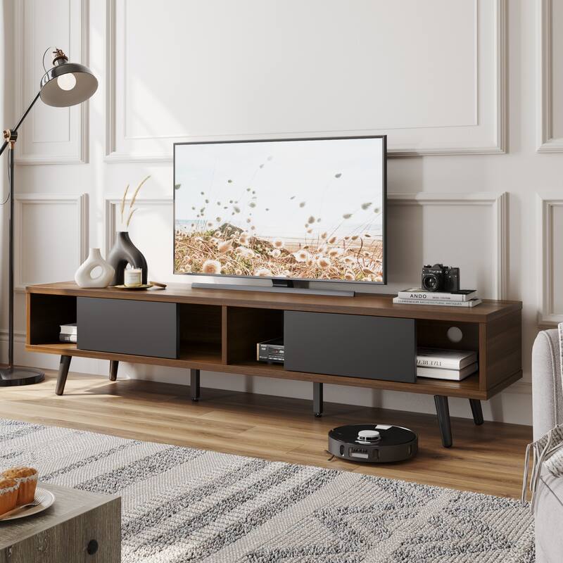 TV Stand for up to 75" TVs with Solid Wood Entertainment Center TV Console Mid-century - 70 inches
