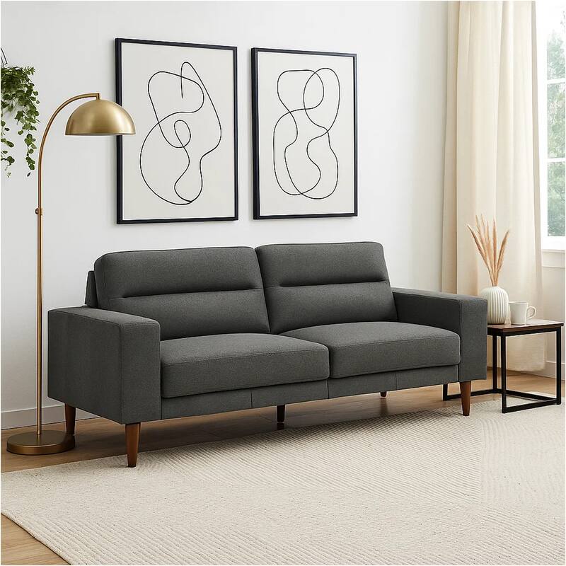 Vile Sofa, 79 Inch Gray Polyester, Classic Tapered Solid Wood Legs