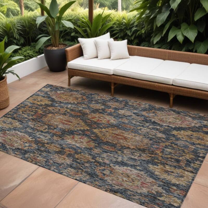 HomeRoots Damask Traditional Rectangle Outdoor Rug - 9' X 12'