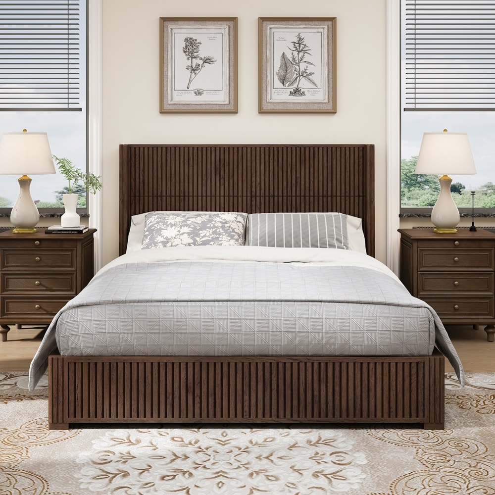 Solid Wood Platform Bed Frame with Headboard, No Box Spring Needed