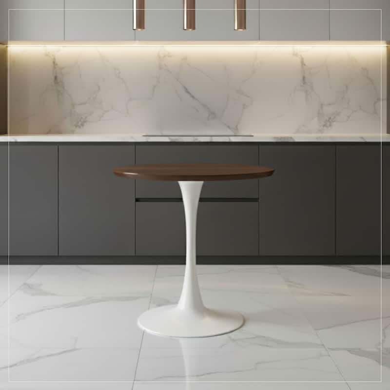 Bristol 27" Round Dining Table with MDF TableTop & White Pedestal Base for Kitchen & Dining Room