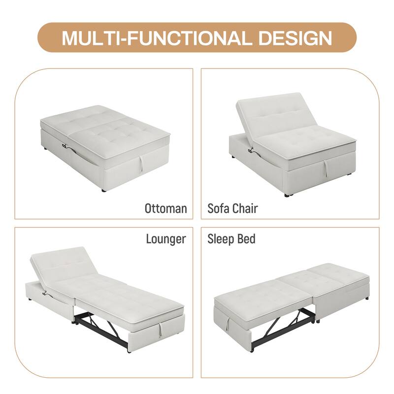 72.5" Linen 4-in-1 3-Seater Sleeper Sofa with 5-Level Adjustable Backrest And Storage Pocket