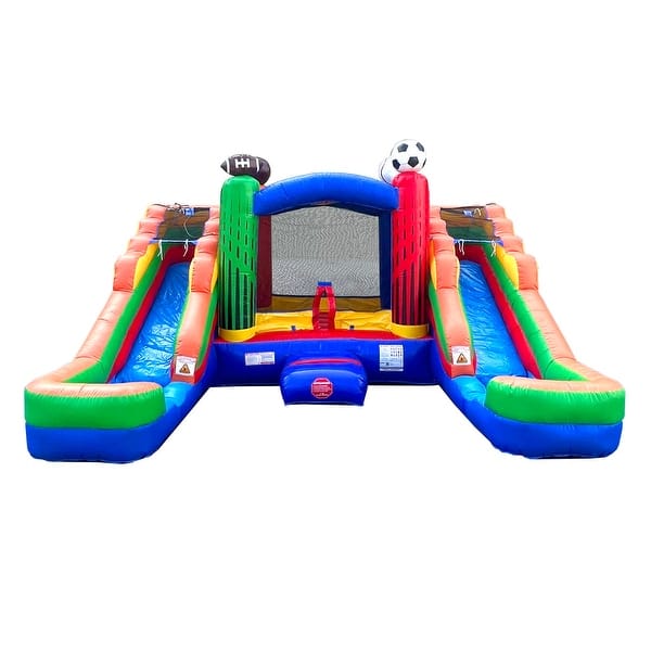 slide 2 of 5, Pogo Bounce House Crossover Double Water Slide Bounce House Combo, Sports