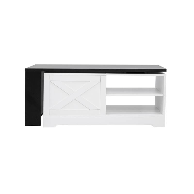 Farmhouse Lift Top Coffee Table, Wood Rectangular Center Table with Hidden Storage, Barn Doors, Open Cabinet