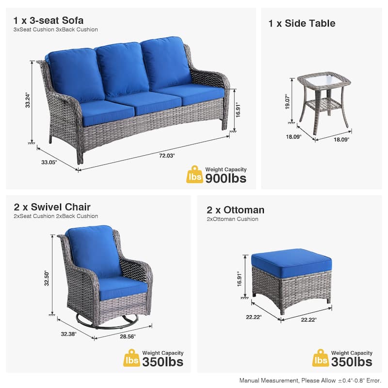 OVIOS 6-piece Patio Wicker Conversation Set with Swivel Chairs