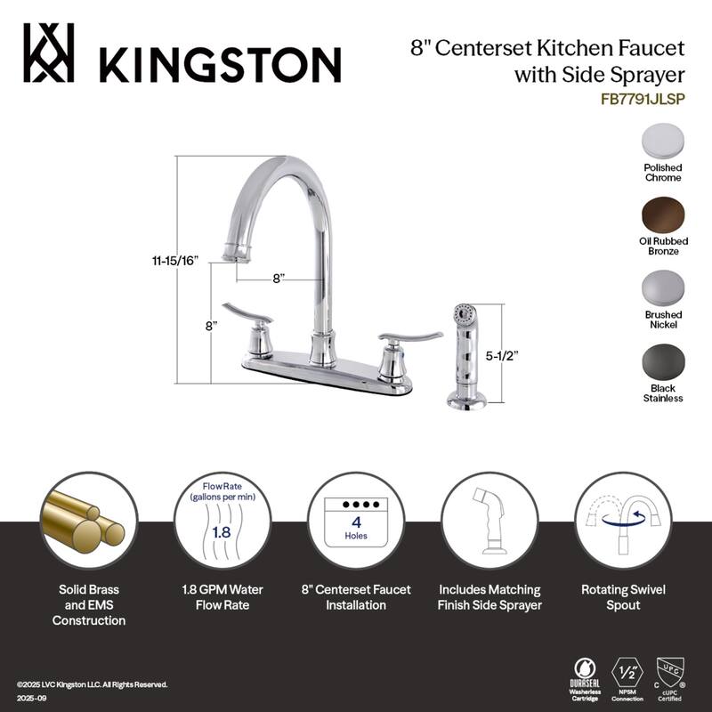 Jamestown 8-Inch Centerset Kitchen Faucet with Sprayer