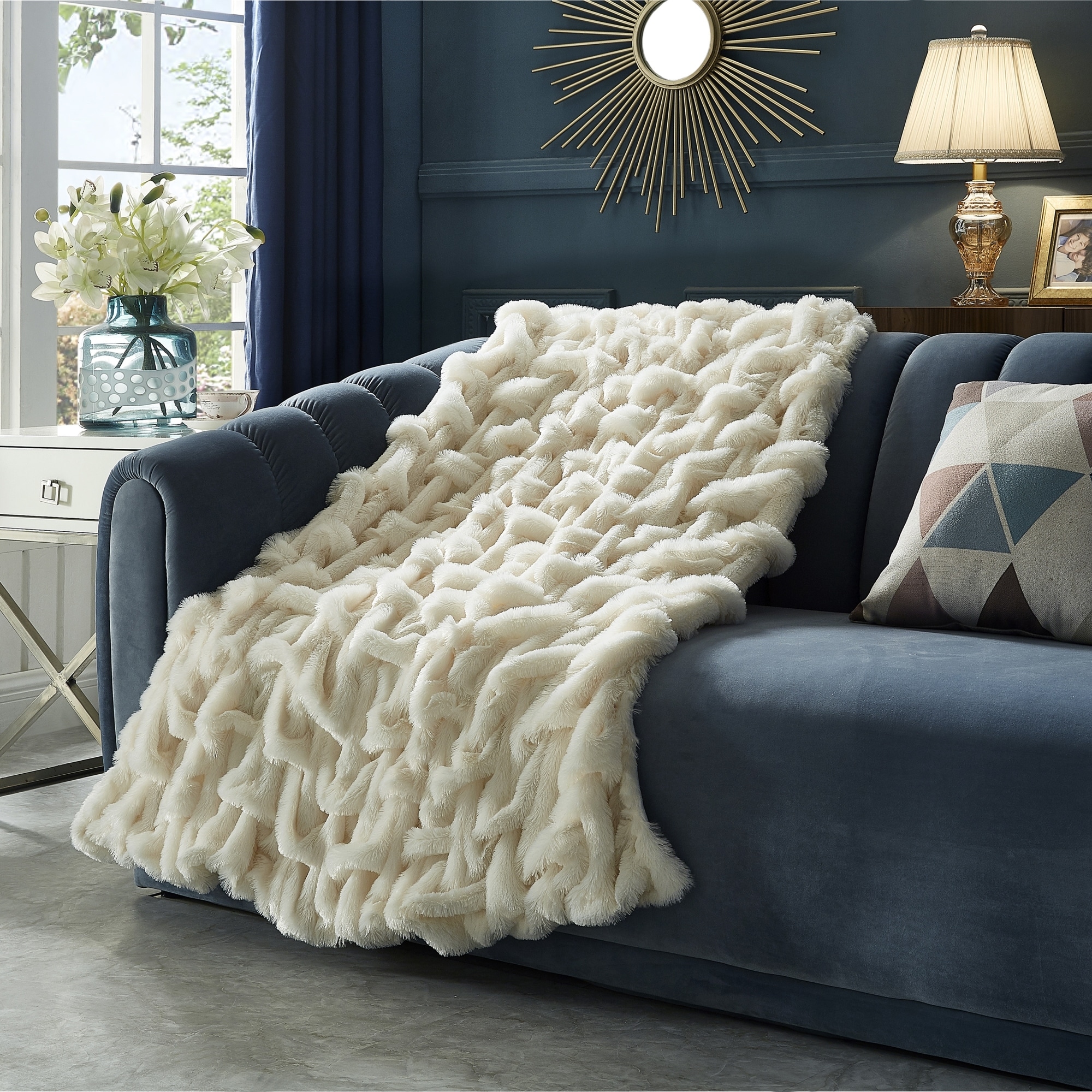 Cheer Collection Embossed Faux Fur Throw Pillows 18 x 18 Snow