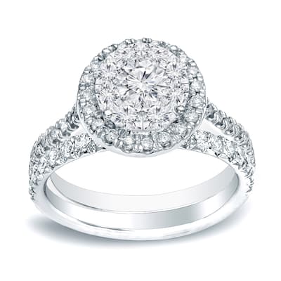 Auriya 3/4ctw Round Halo Diamond Engagement Ring Set 14k Gold